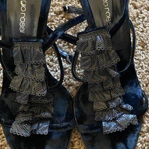 Black Sergio Rossi Ruffled Stiletto Sandals